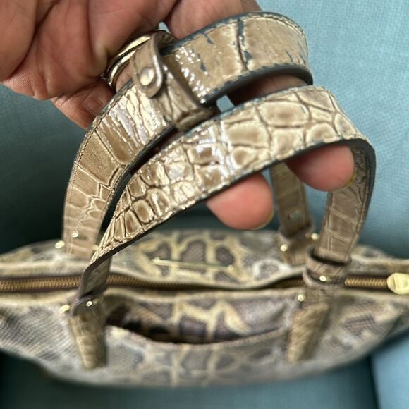 Brahmin Medium Asher Satchel Natural Leighton Handbag Purse Snakeskin Taupe - Picture 8 of 15